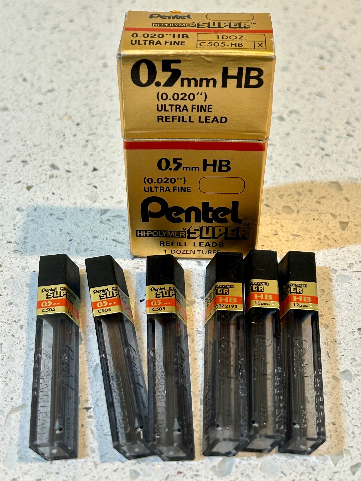 Pentel 0.5mm Hi-Polymer & Super Refill Pencil Leads 6 Full Tubes in Orig. Box