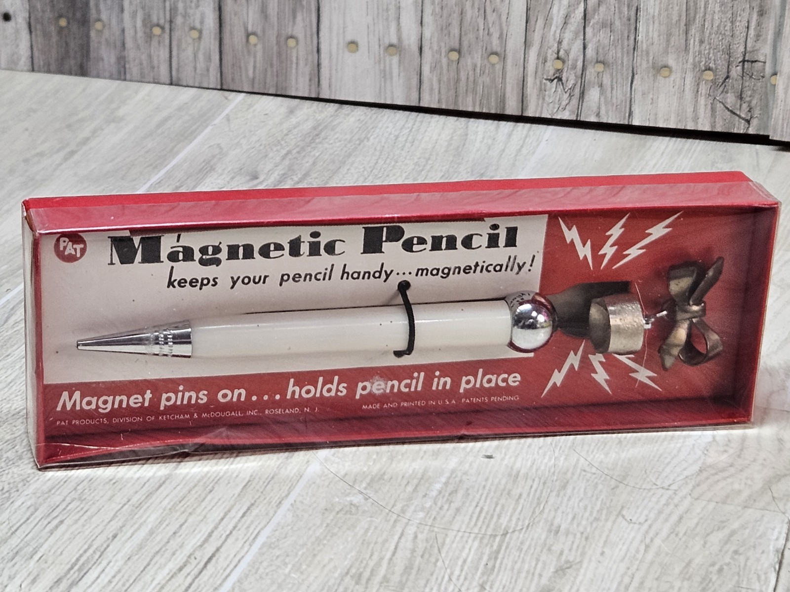 Vintage PAT Magnetic Mechanical Pencil Desk Clip Holder w/ Box Instructions…