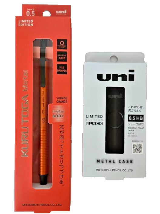 Limited Uni Kuru Toga Metal 0.5 Sunrise Orange + Metal Case Set Both Ltd Japan