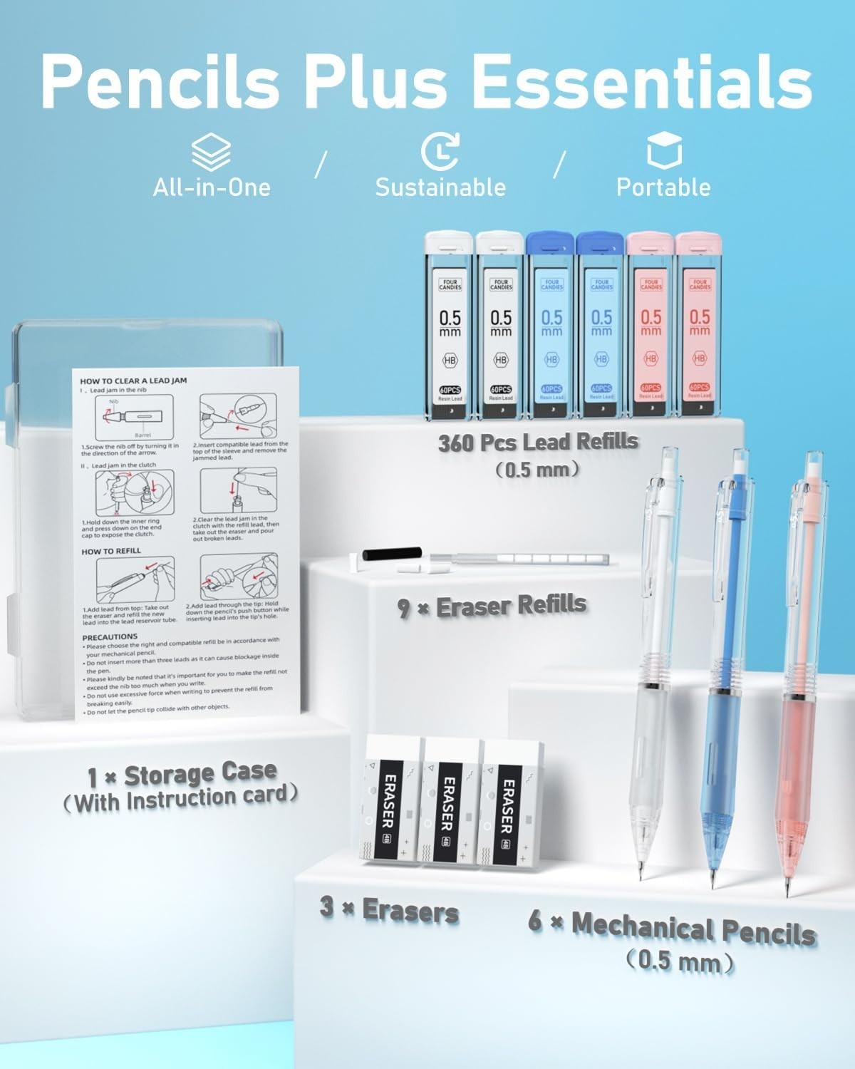 Luxury 0.5mm Mechanical Pencils with Non-Slip Grip: 3PCS Set with Case & Refills