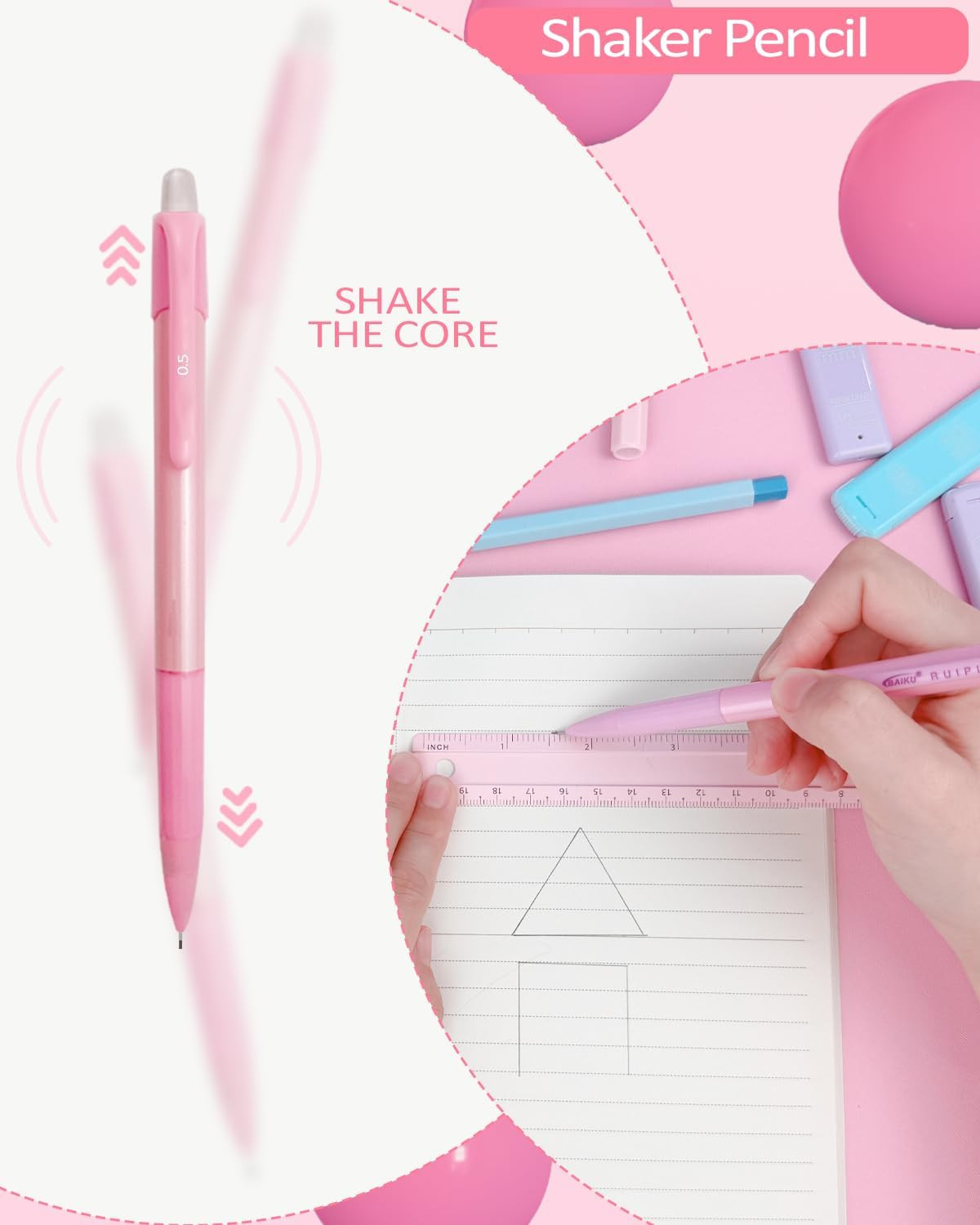 Mechanical Pencil Set with Pink Pencil Case,12X Pastel Mechanical Pencil 0.5Mm-2