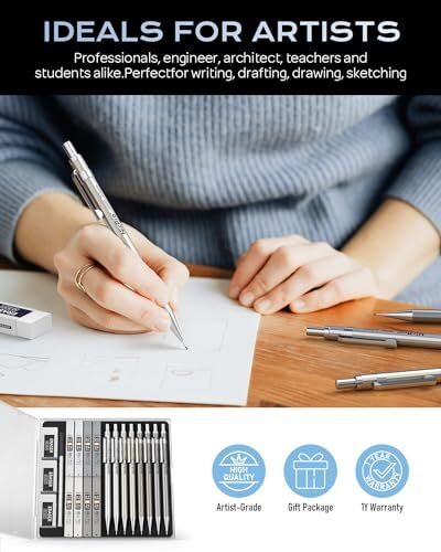 8 Pack 0.5mm & 0.7mm Metal Mechanical Pencil Set, Lead Drafting 0.5mm + 0.7mm