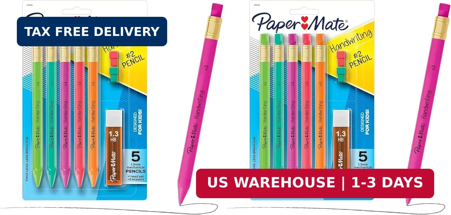 Triangular Mechanical Pencil Set for Kids – 8 Count with Lead & Erasers 2 PCS US