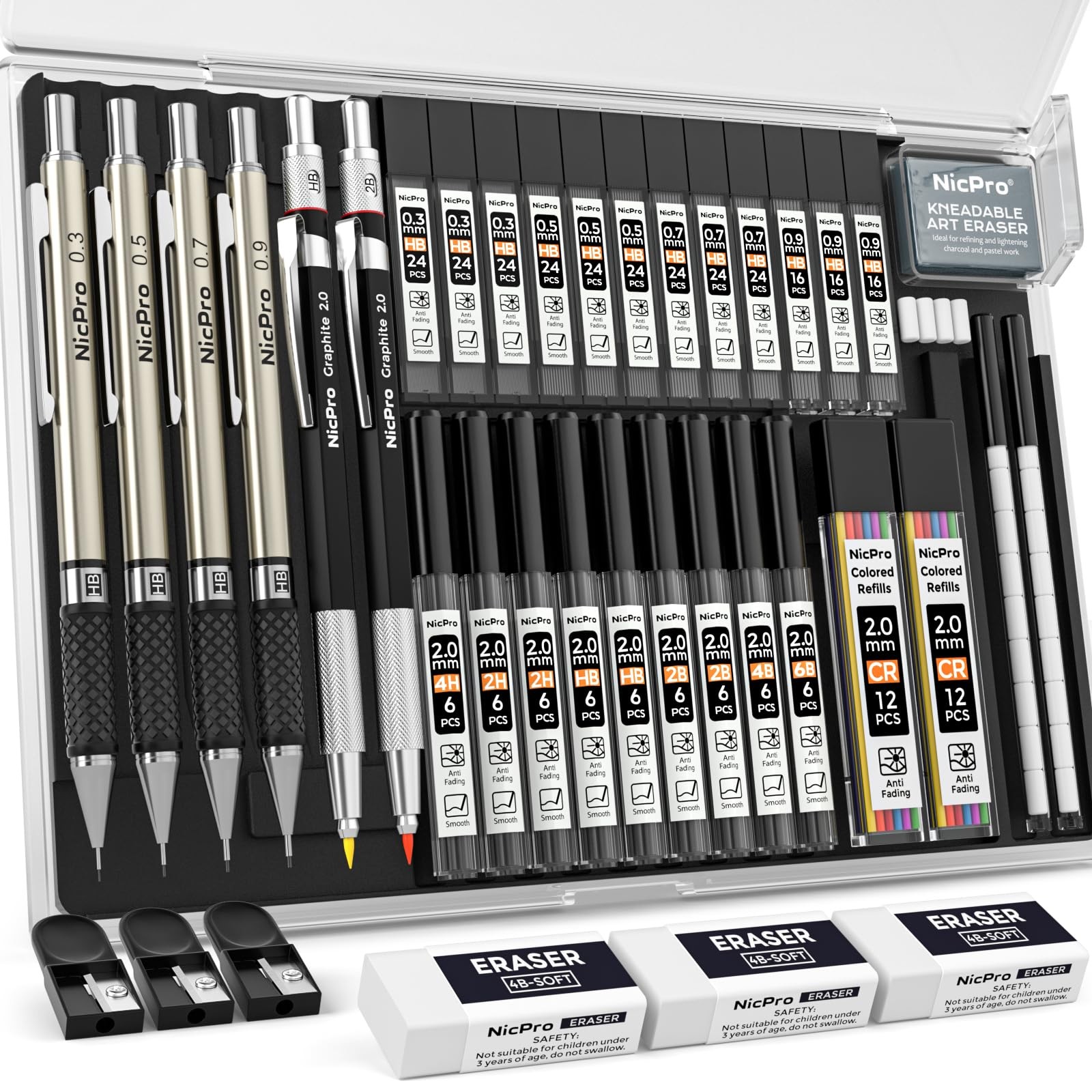 37PCS Art Mechanical Pencil Set, 4PCS Metal Drafting Pencil 0.3mm, 0.5 mm, 0….