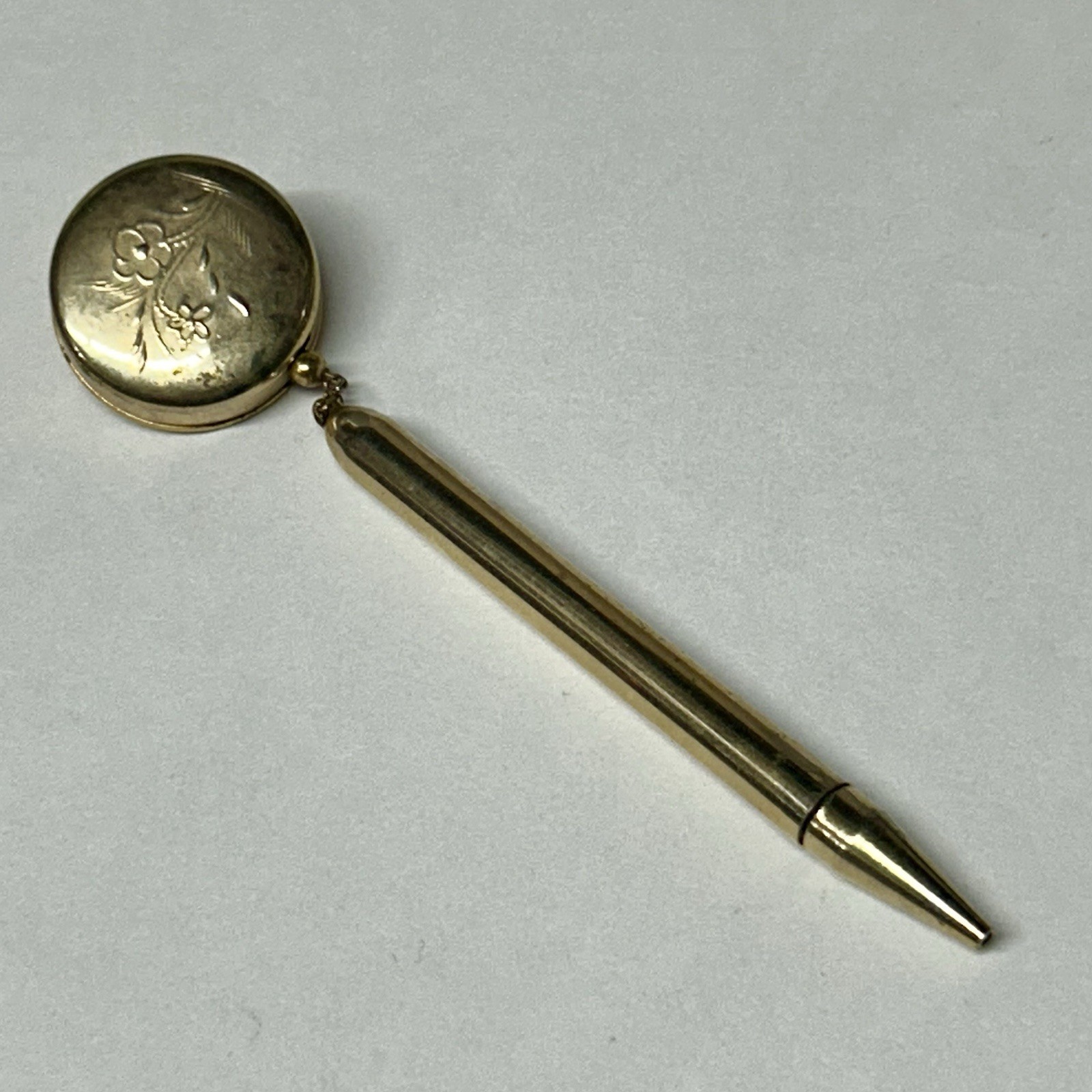 VTG Gold Tone Mechanical Retractable Chain Lead Pencil Pin Brooch Works