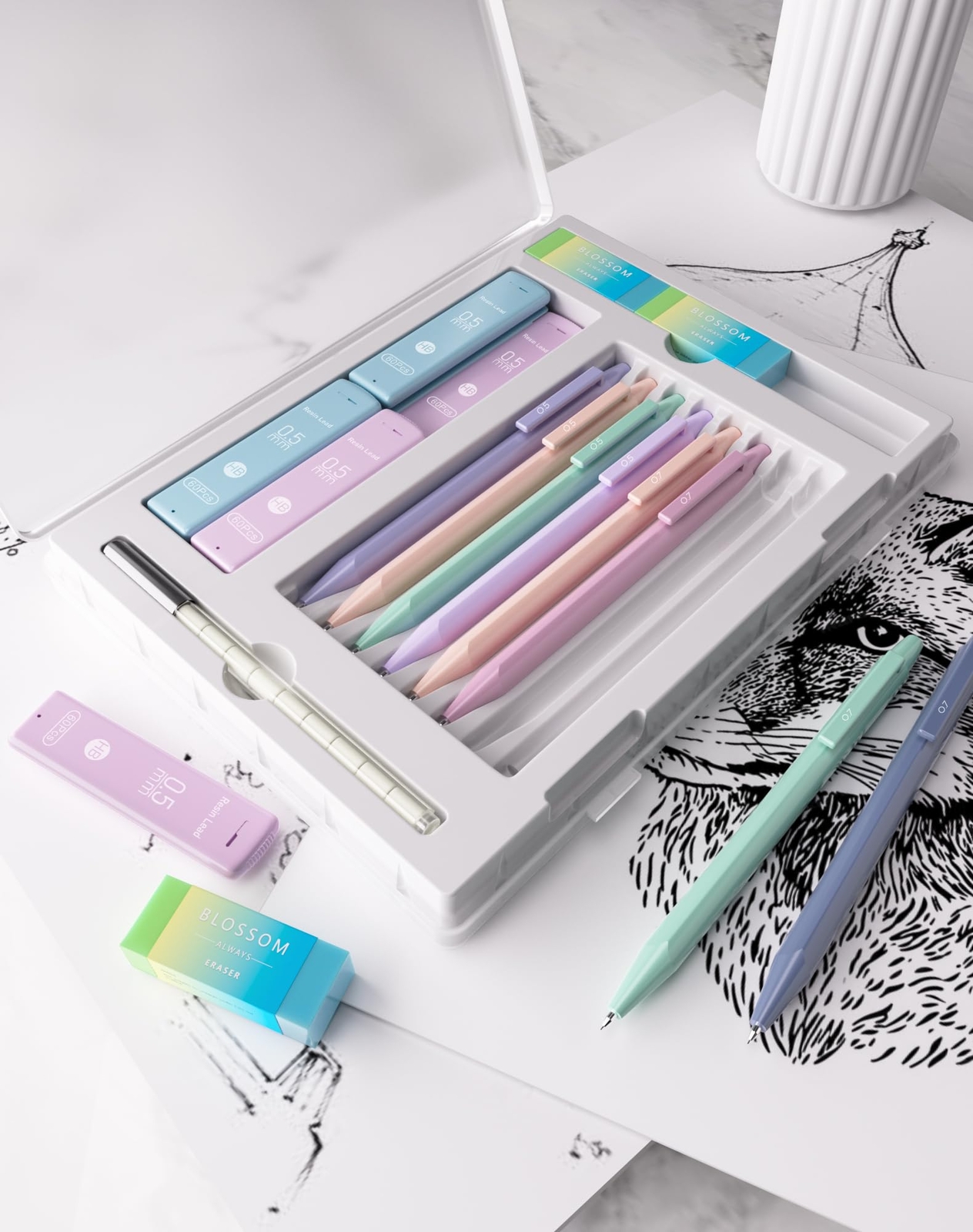 20PACK Mechanical Pencil 8Pcs 0.5 0.7mm Mechanical Pencils Set With Eraser an…