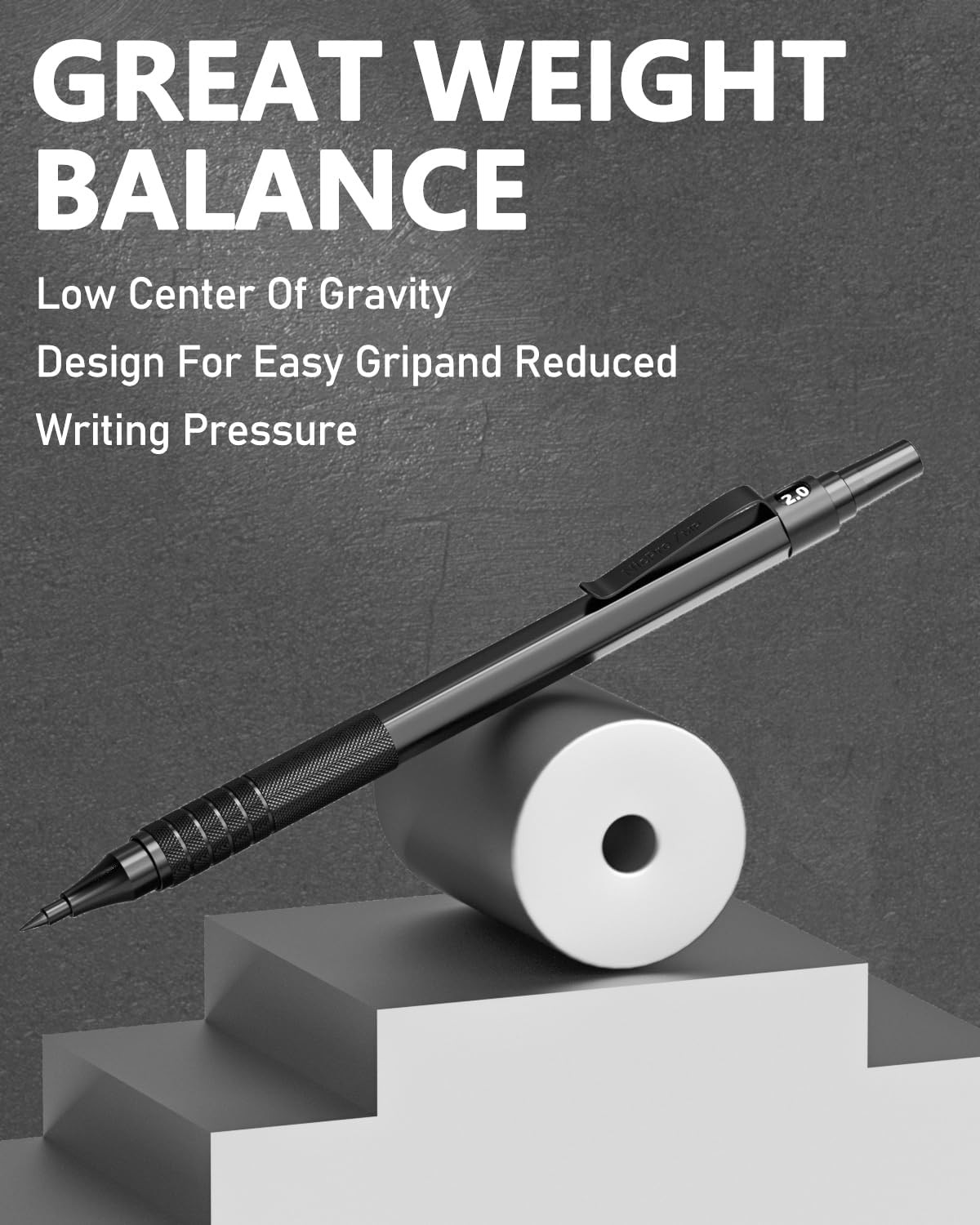 Black Metal 2.0 Mechanical Pencil Set with Case, 3 PCS Drafting Lead Holder with