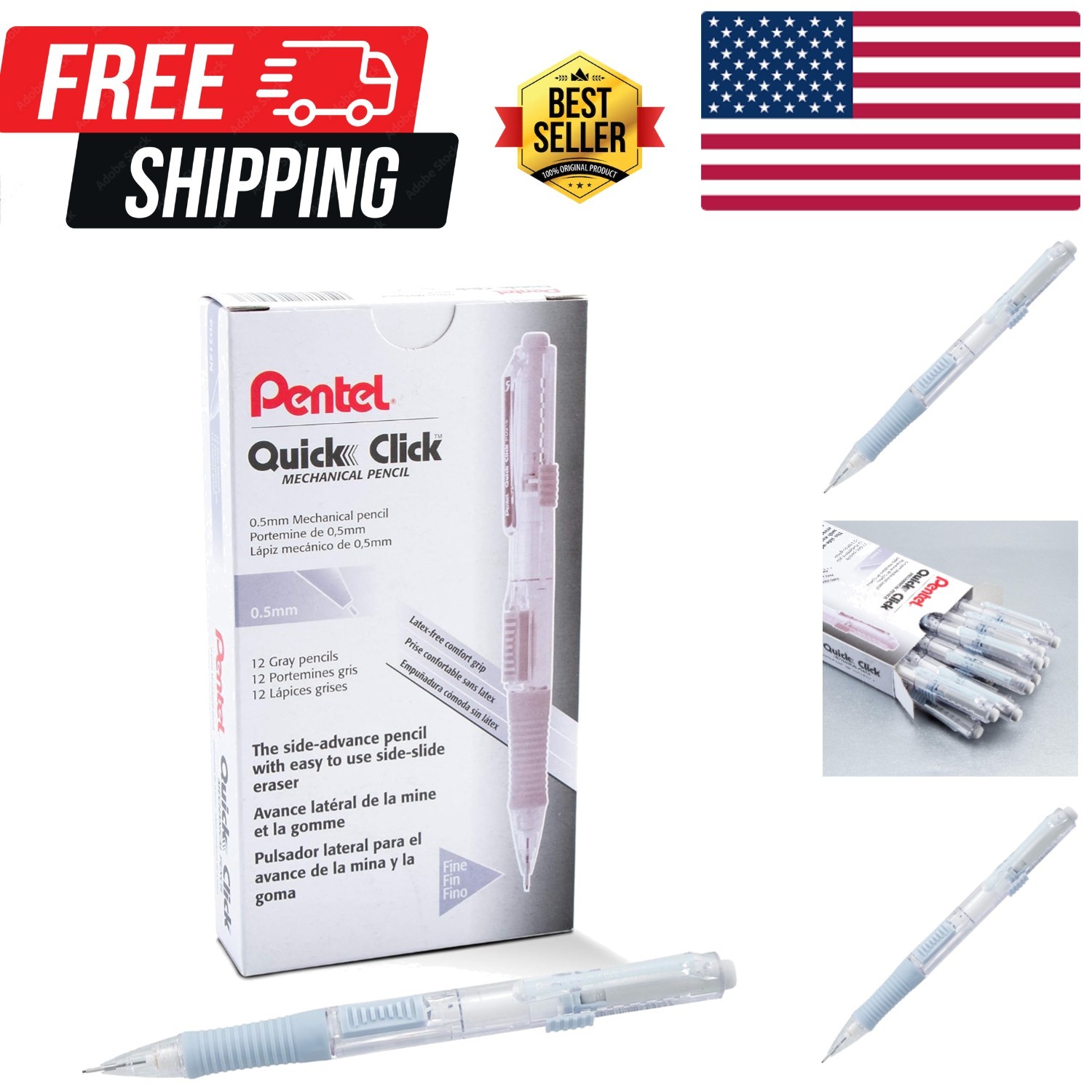 Quick Click 0.5mm Mechanical Pencil Set of 12 – Comfortable Gray Writing