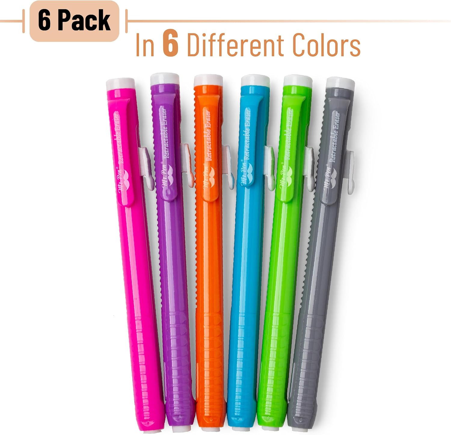– Retractable Mechanical Eraser Pens, 6 Pack, Vibrant Colors, Latex-Free Precisi