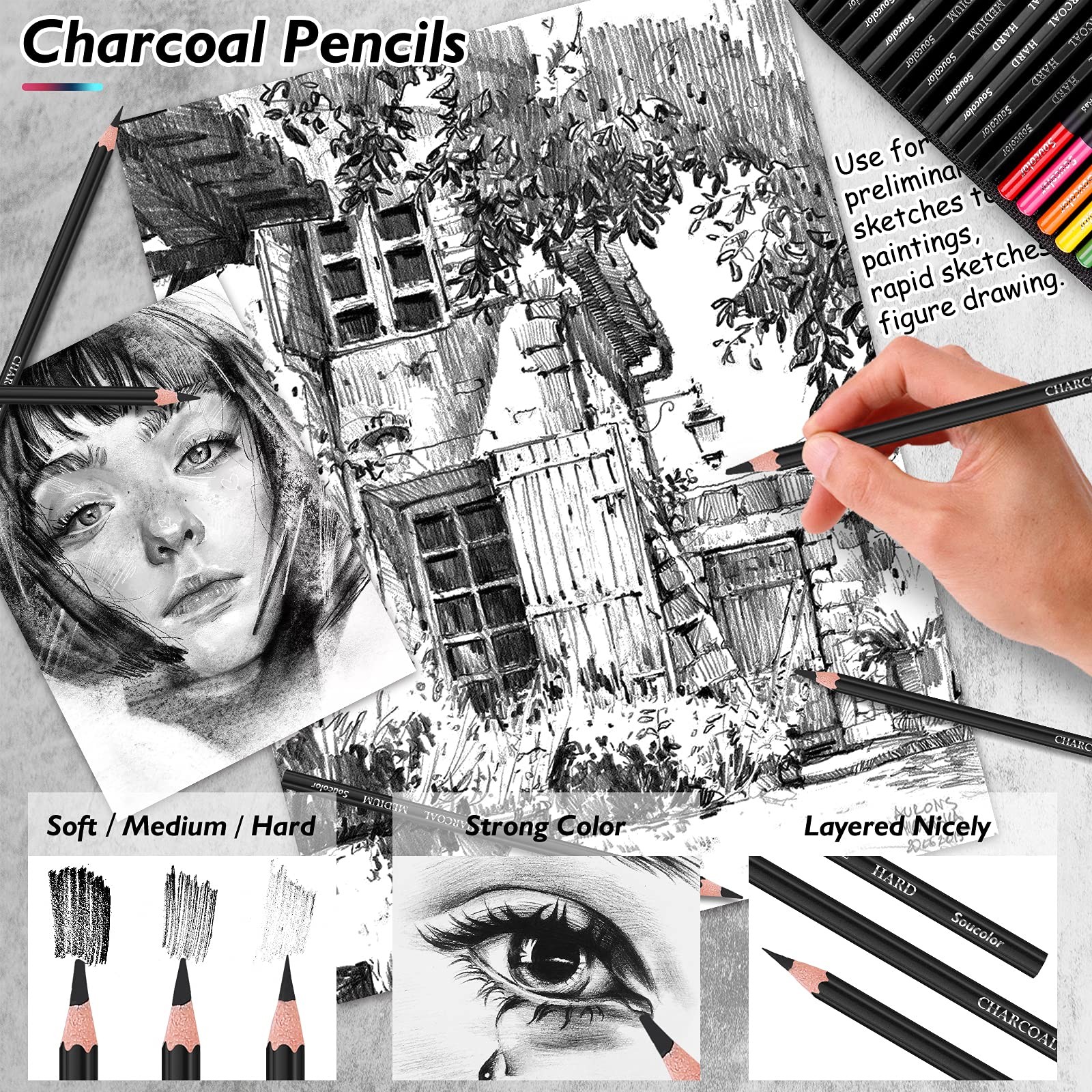 Soucolor 73 Pack Art Supplies Sketching Kit 1 Count (Pack of 73), Multicolor
