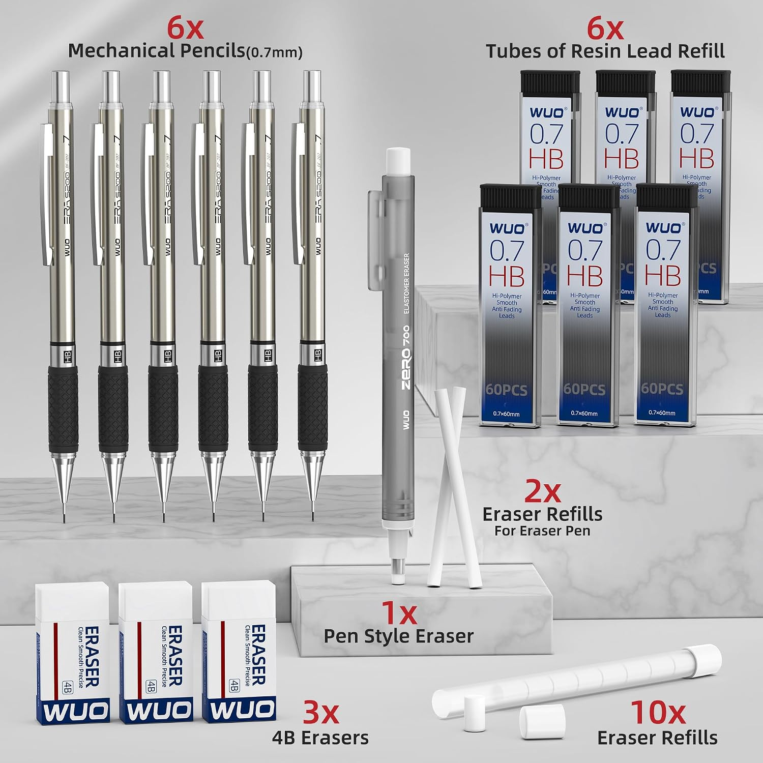 0.7Mm Mechanical Pencil Set in Storage Case, 6PCS Metal Drafting Pencils with 36