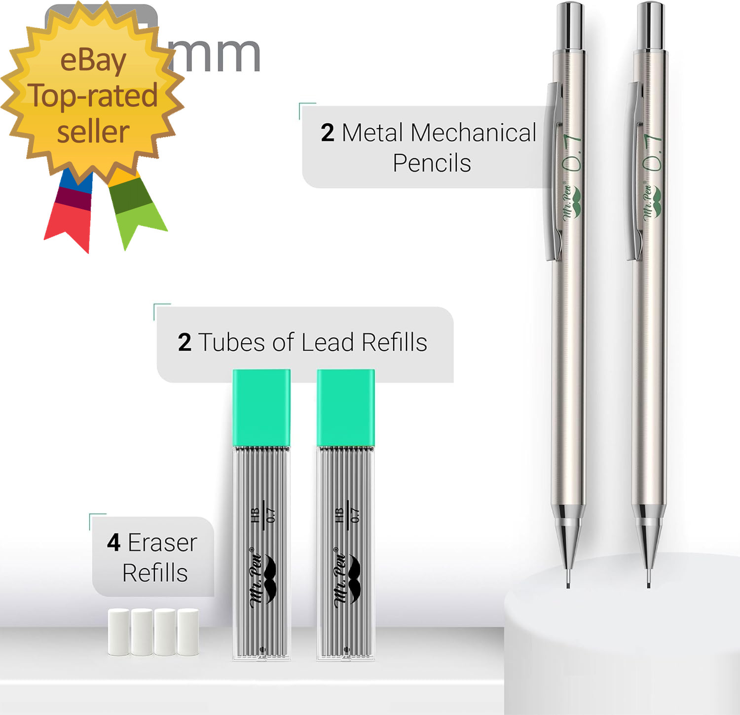 – Metal Mechanical Pencil Set with Lead Refills & Erasers, 2 Pack, 0.7Mm, 4X Tub