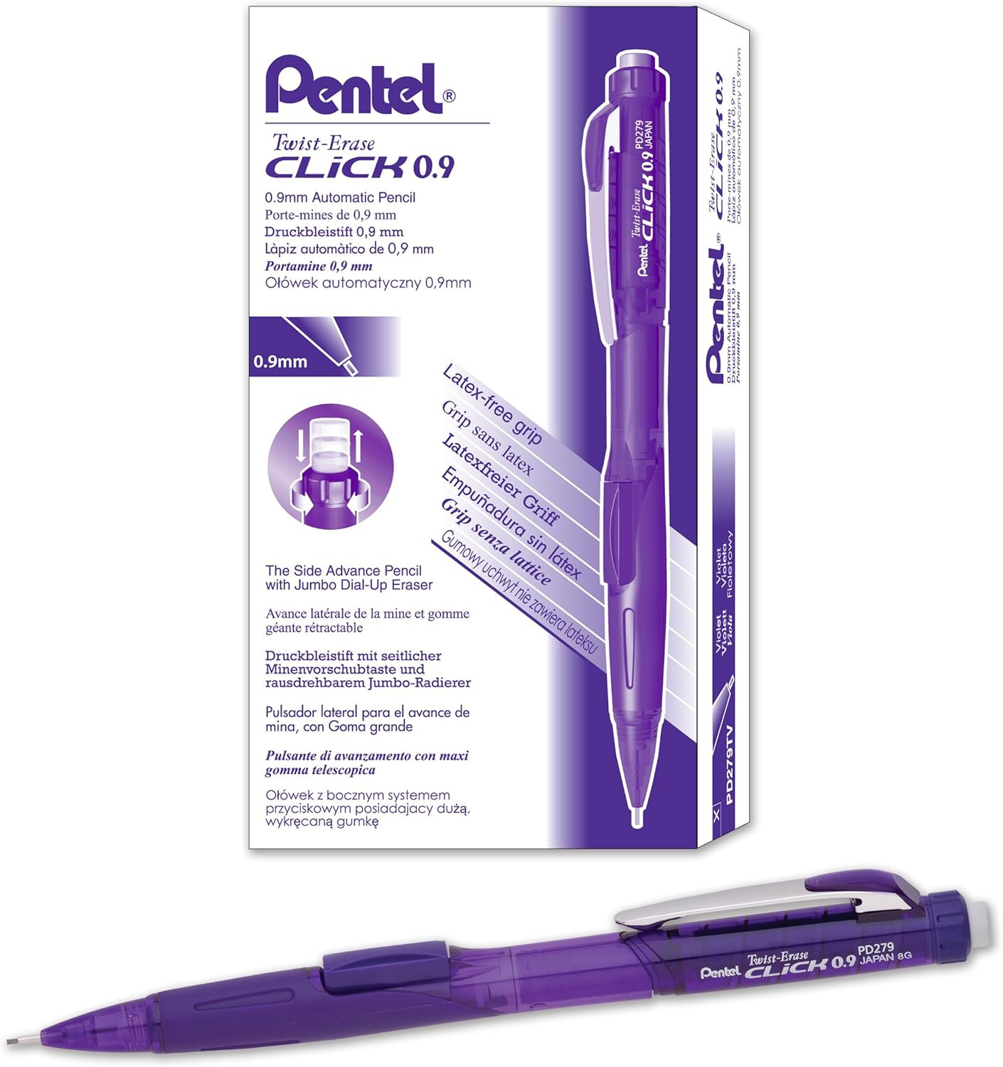 Twist-Erase Click Mechanical Pencil (0.9Mm) Assorted Violet Barrel Colors, Color