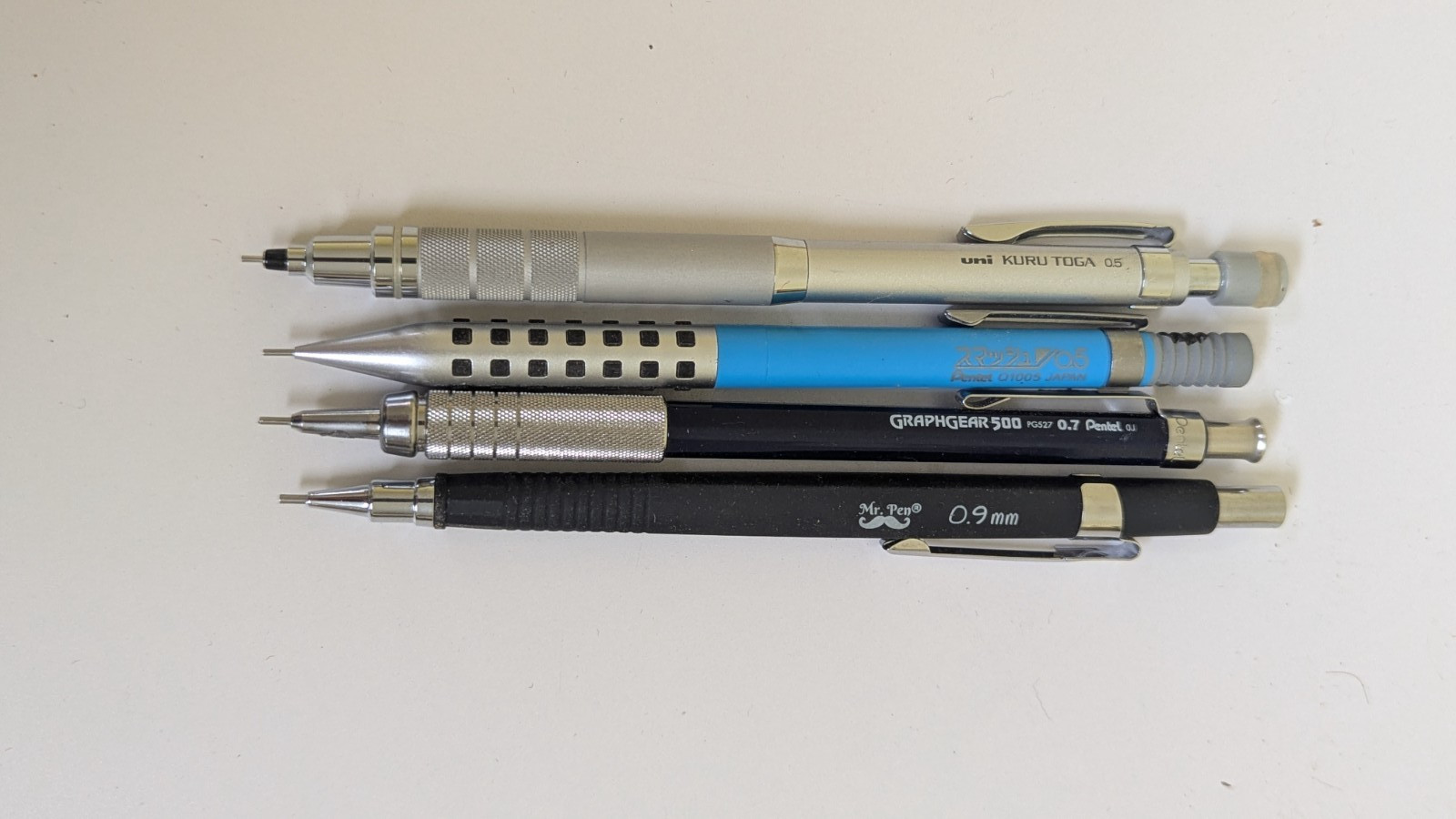 Set of 4 Drafting Pencils Pentel Q1005, Kuru Toga, Mr. Pen, Graphgear 500