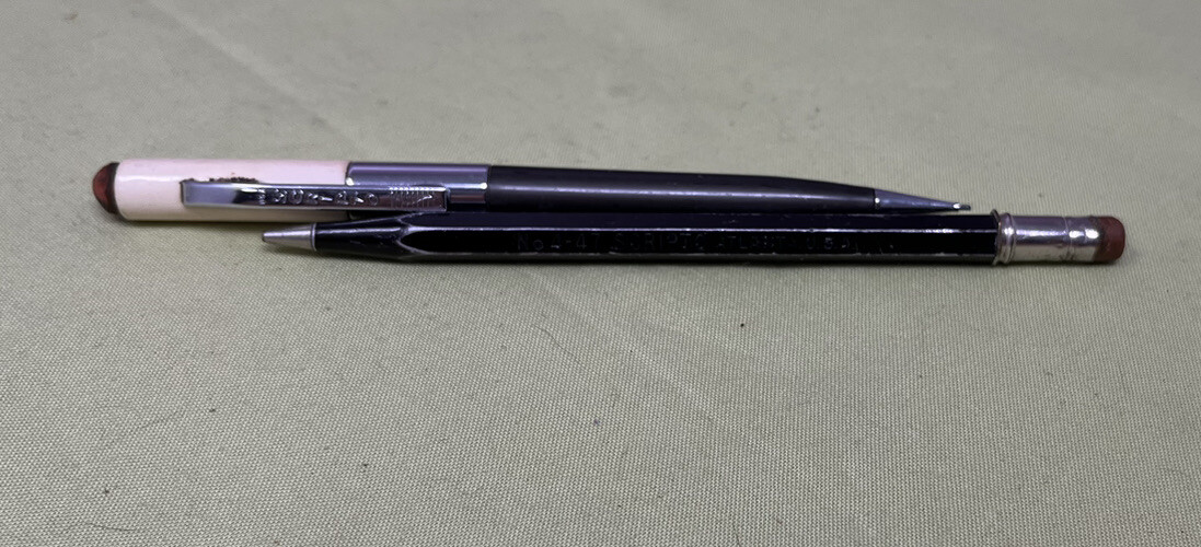 Pair Of Vintage Scripto Mechanical Pencils Collectible Writing Tools Pocket Clip