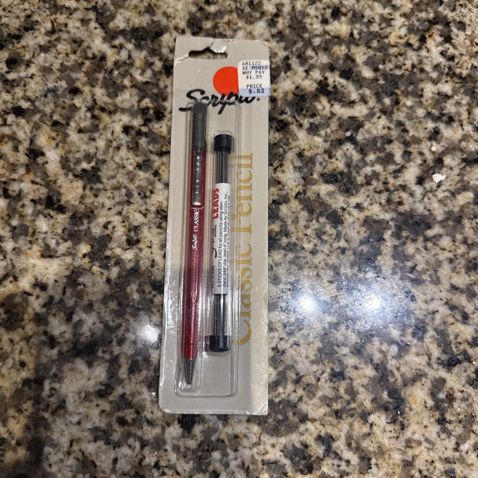 Vtg Scripto Long Lead Pencil & Lead Pack B319 NOS Red Clear 1980s New
