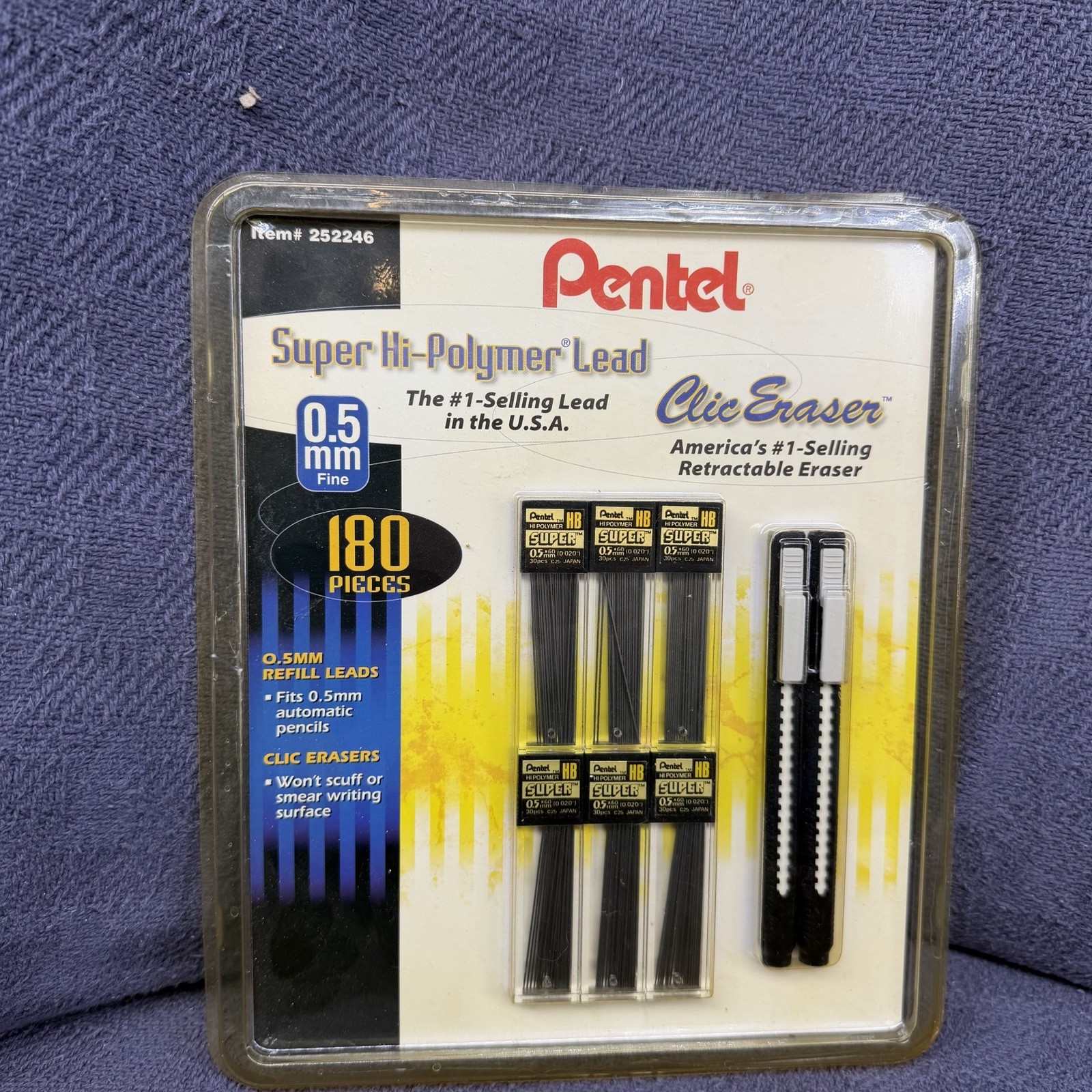 Vintage Pentel Super Hi-Polymer Lead 0.5mm 180 Pieces & Clic Erasers