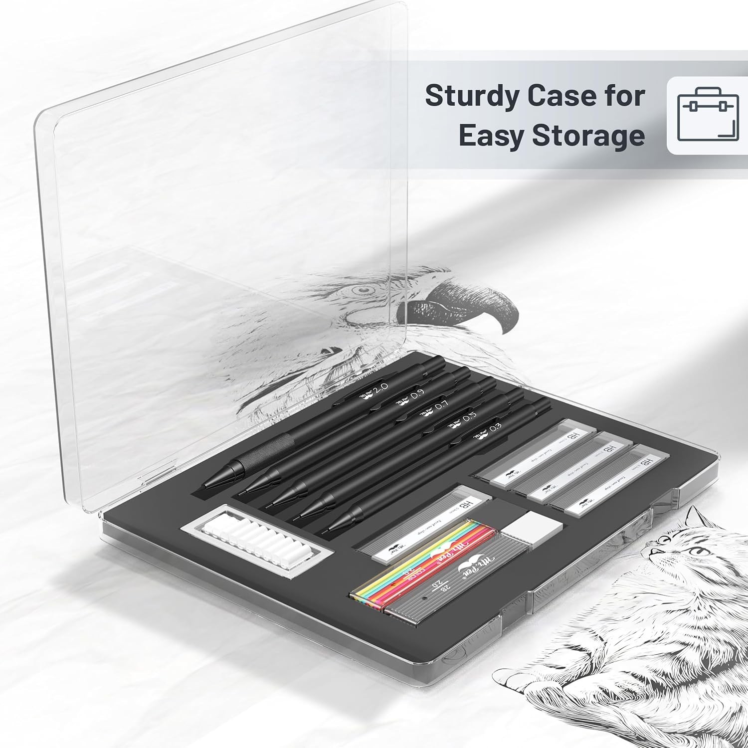 Mr. Pen- Metal Mechanical Pencil Set with Lead and Eraser Refills, 5 Sizes, Blac