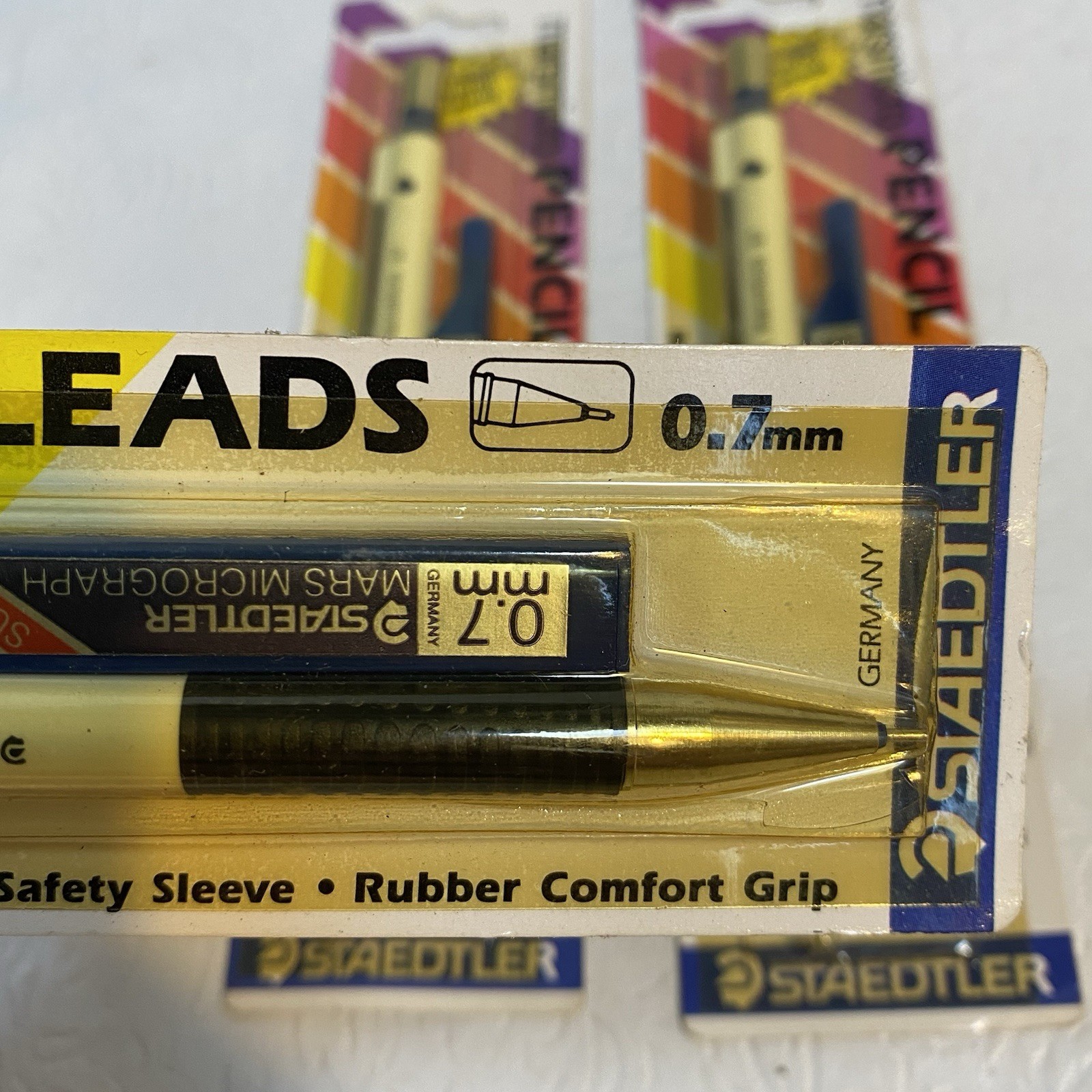 Lot Vtg Staedtler Marsmicro 0.7 mm Mechanical Pencil &Leads WHITE plus 3 Pk NOS
