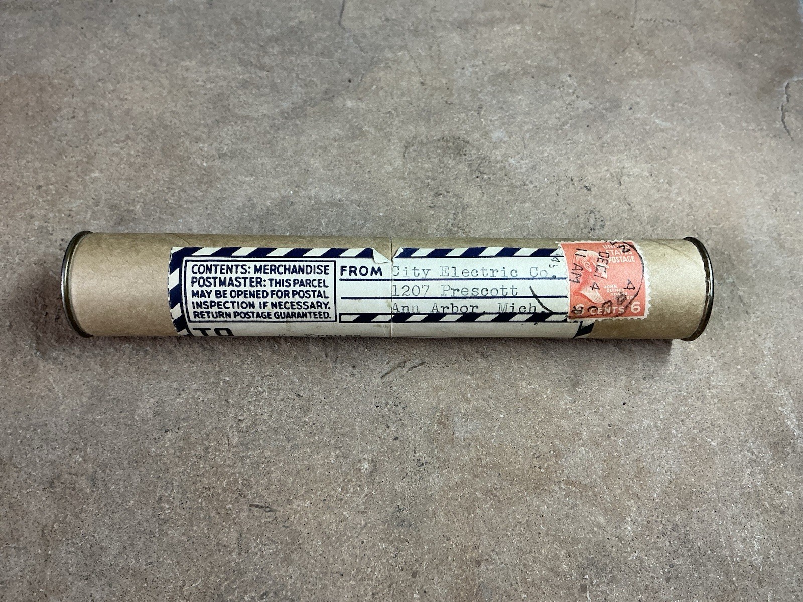 Vtg Ad Mechanical Pencil 8 Ball Cap, City Electric Ann Arbor Old Mail Tube 6¢