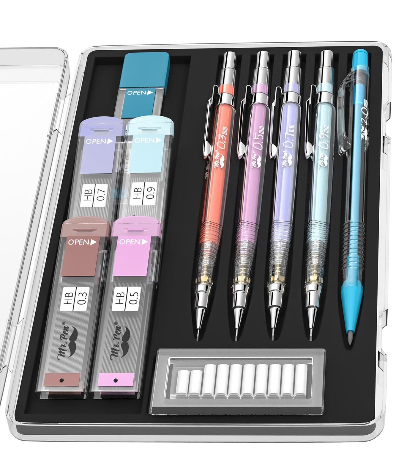 Mr. Pen- Pastel Mechanical Pencil Set, 5 5 Count (Pack of 1), Clear Barrel