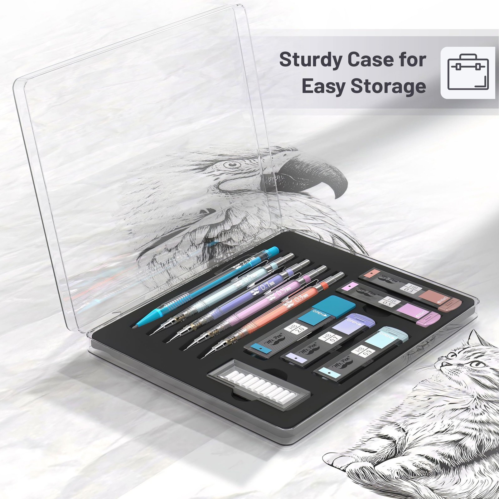 Mr. Pen- Pastel Mechanical Pencil Set, 5 5 Count (Pack of 1), Clear Barrel