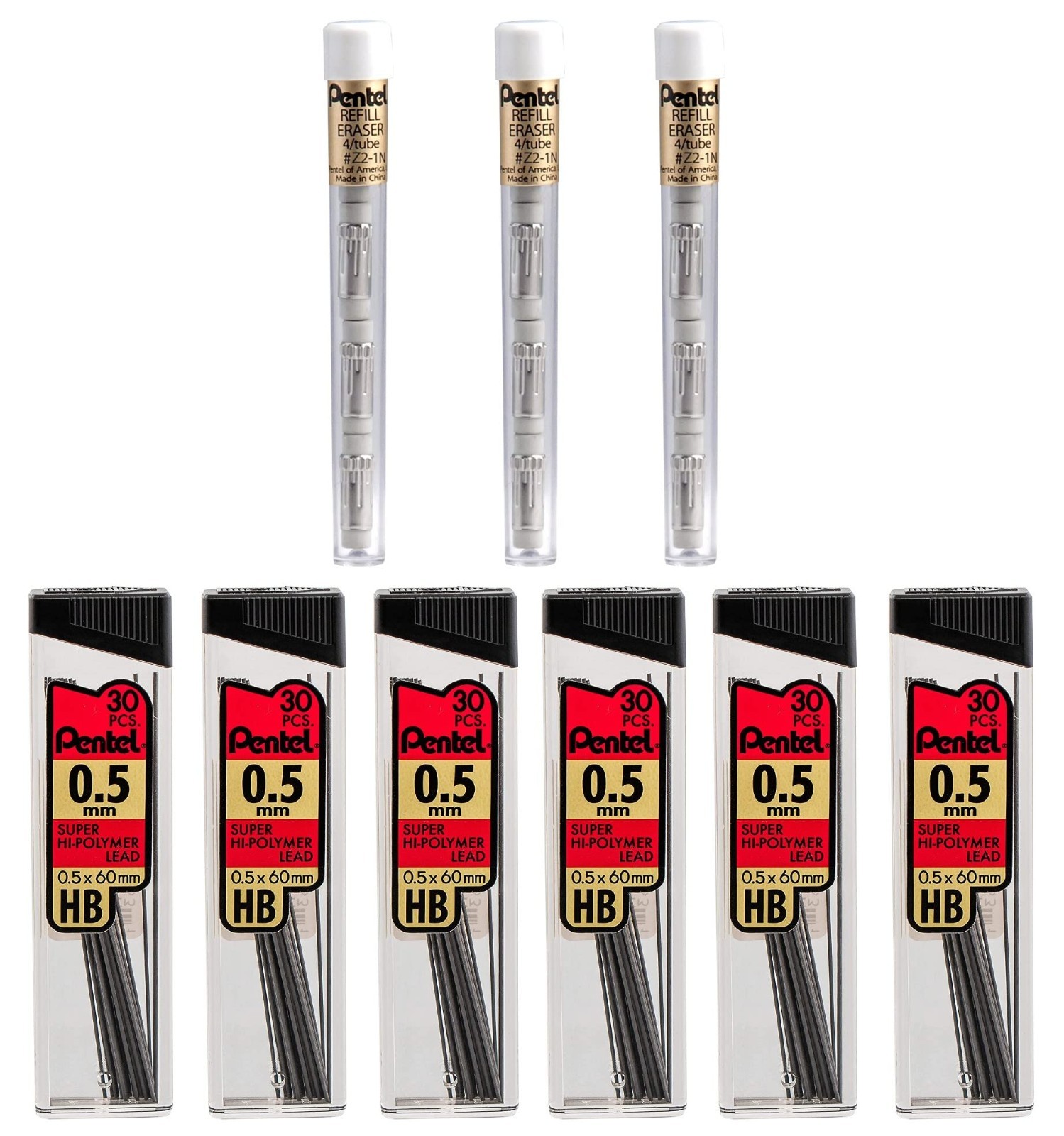 0.5mm Mechanical Pencil Lead Refill Pack – 180 HB Leads & 12 Latex-Free Erasers