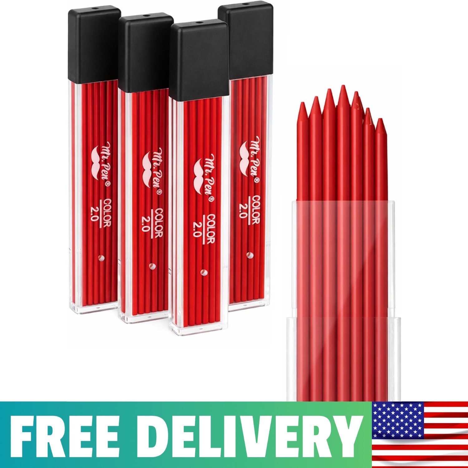 – 2.0 Mm Lead Refills, 48 Pack , Cherry Red | 90 Mm Length, Bold 2 Mm Mechanical