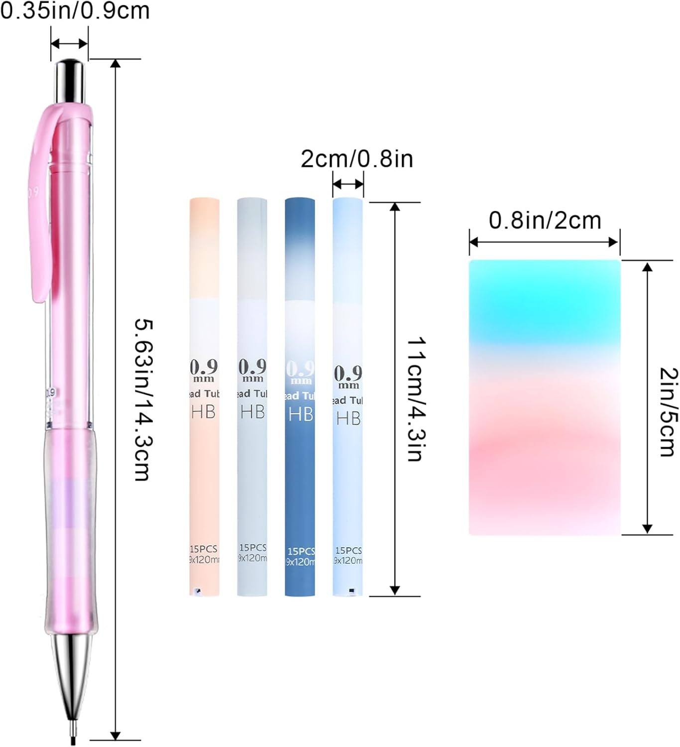 23 Pcs 0.9 Mm Mechanical Pencil Set, Includes 12 Pcs Pastel Mechanical Pencils,