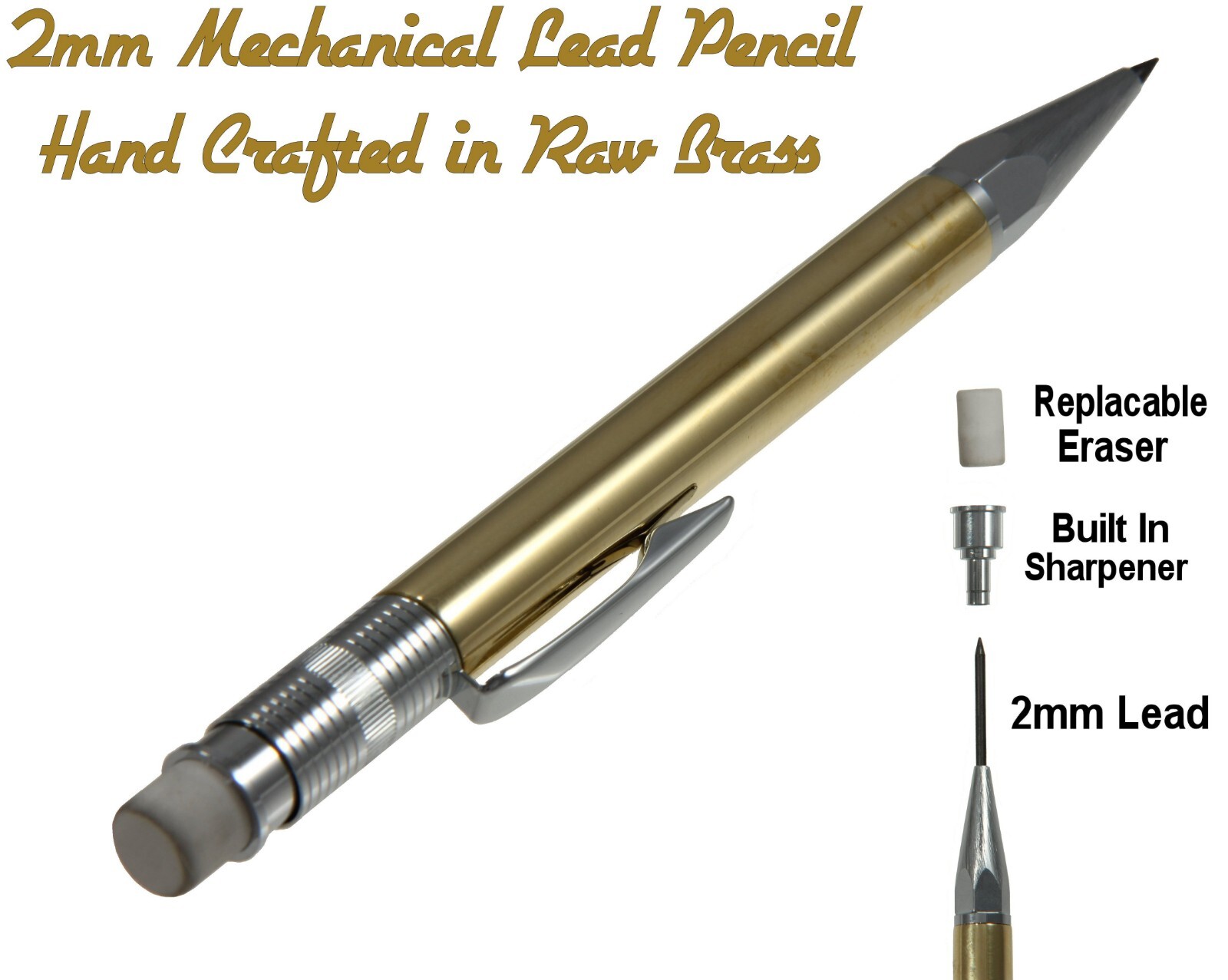 Throw Back Handcrafted 2mm Pencil in Chrome with a Raw Brass Body / #189
