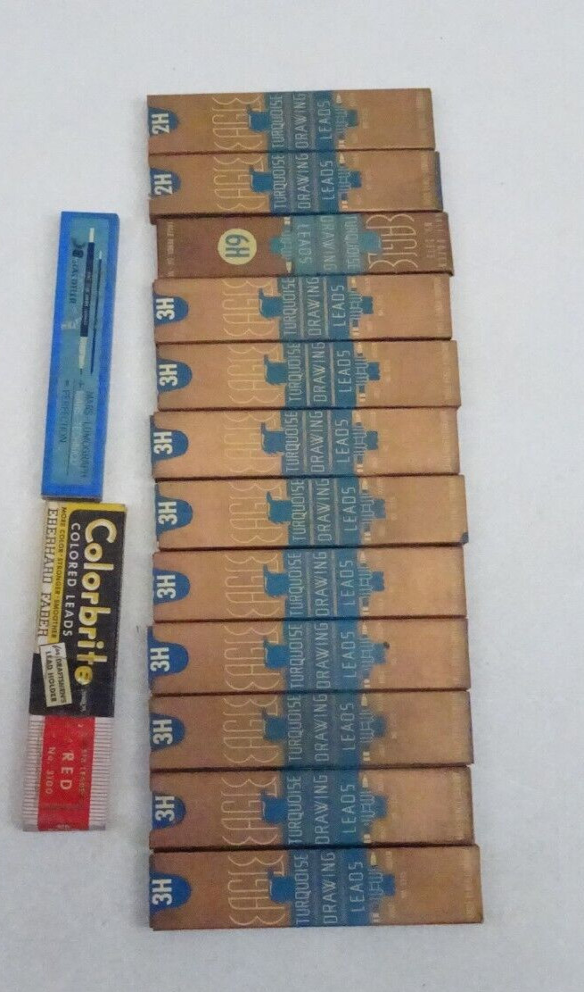 Eagle Drafting Pencil Leads Turquoise Red Graphite 4H 3H 2H 14 boxes Vintage