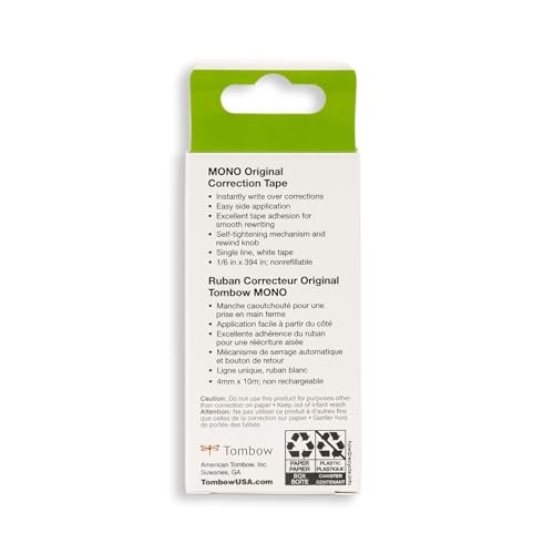 68627 MONO Correction Tape, Non-refillable, White, 1/6″ x 2 Count (Pack of 1)