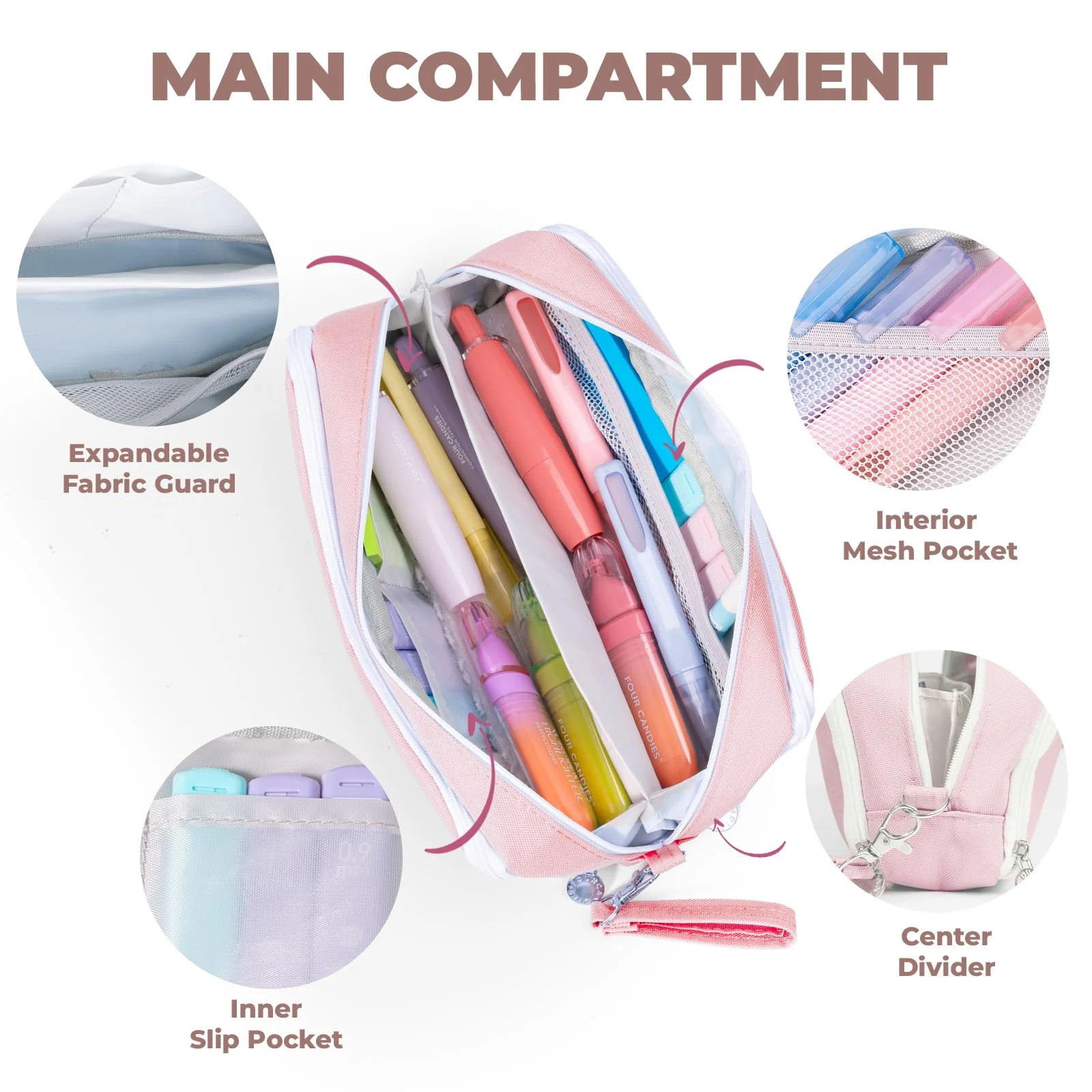 Canvas Pencil Cases with Removable Handle, Pink, 1 Count