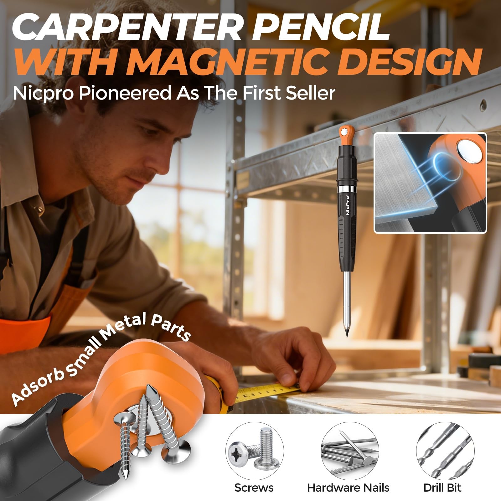 Nicpro CP5000 Magnetic Carpenter Pencils with Sharpener, 2.8mm Mechanical Pen…