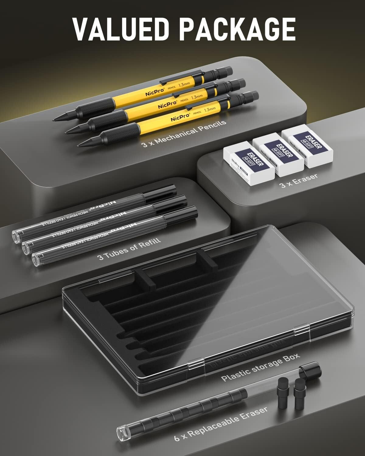 Premium Mechanical Pencil Set – 36 Lead Refill – 3 Eraser – Marking – Case