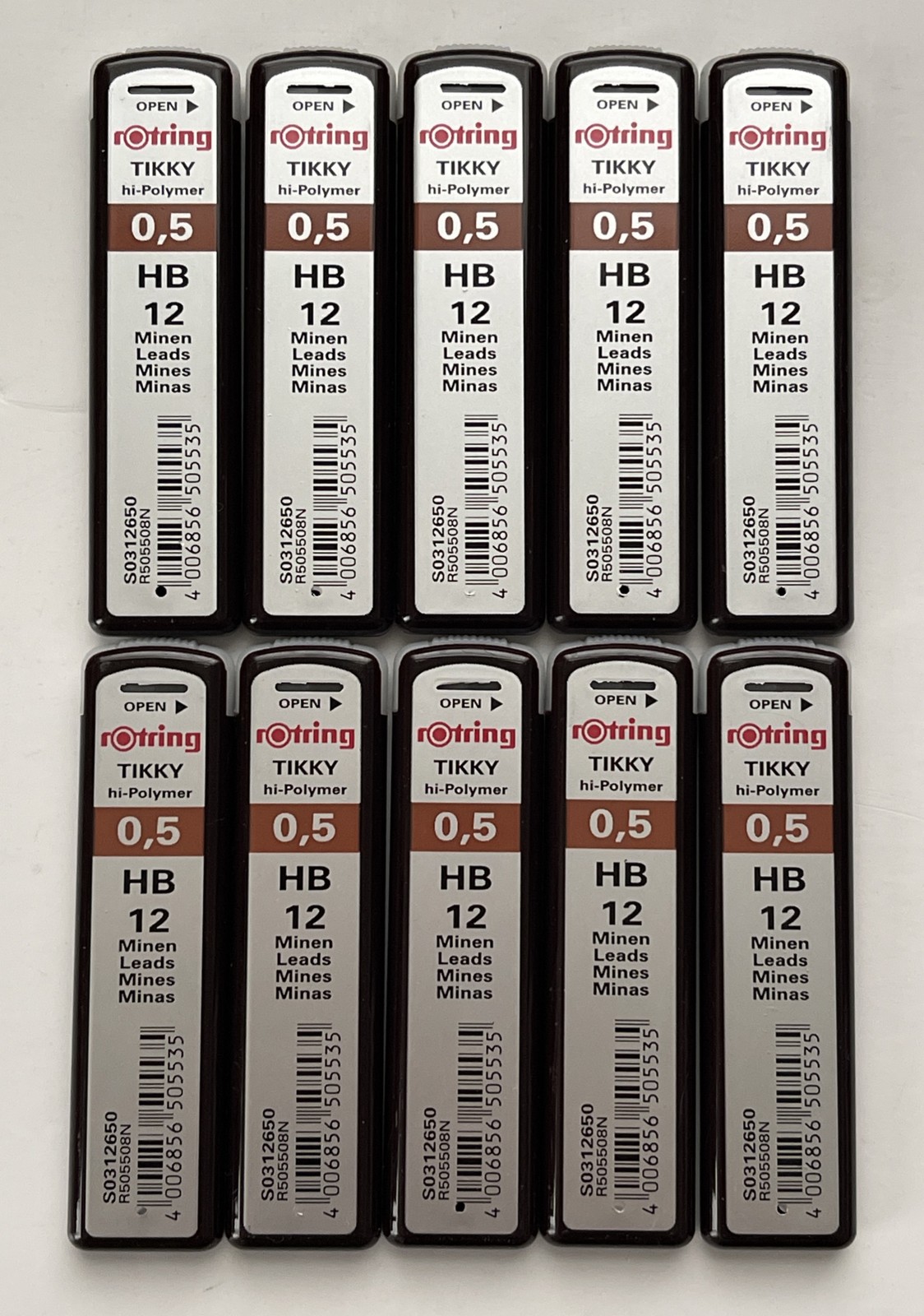 10 CT Newell Rubbermaid Rotring Hi-Polymer Leads 0.5mm HB