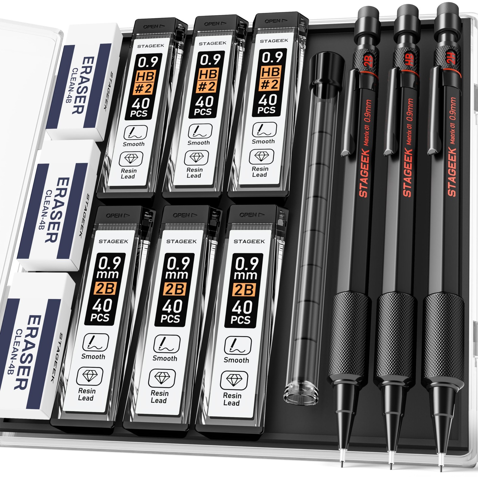 0.9mm Mechanical Pencil Set, 3PCS Metal Mechanical Pencils 0.9mm with 6 Tubes…