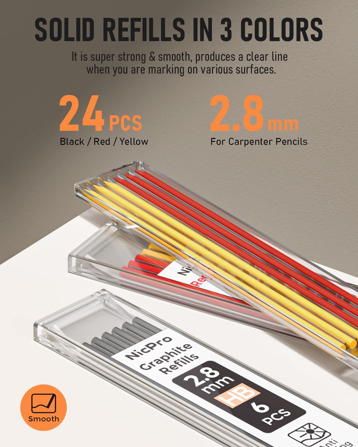 Nicpro Carpenter Pencil with Sharpener, Mechanical Pencils 2 Pack, Black,Red
