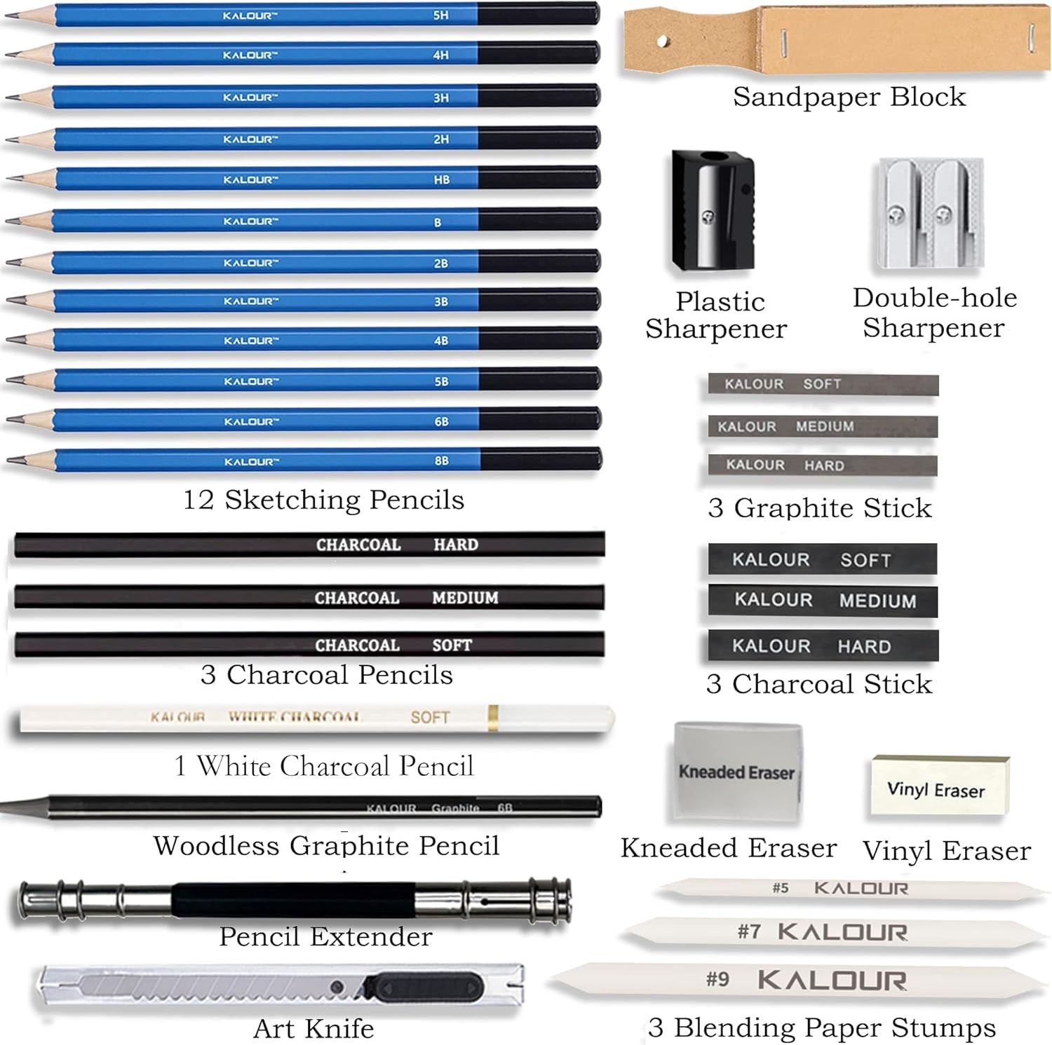 KALOUR 34 Sketching Pencil Set with Sketchbook – 1 Count (Pack of 34), Grey