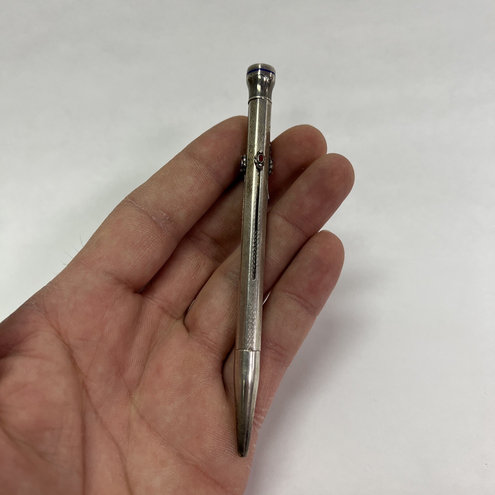 VINTAGE GOLDFINK MECHANICAL 4 COLOR PENCIL 900 SOLID SILVER AND ENAMEL