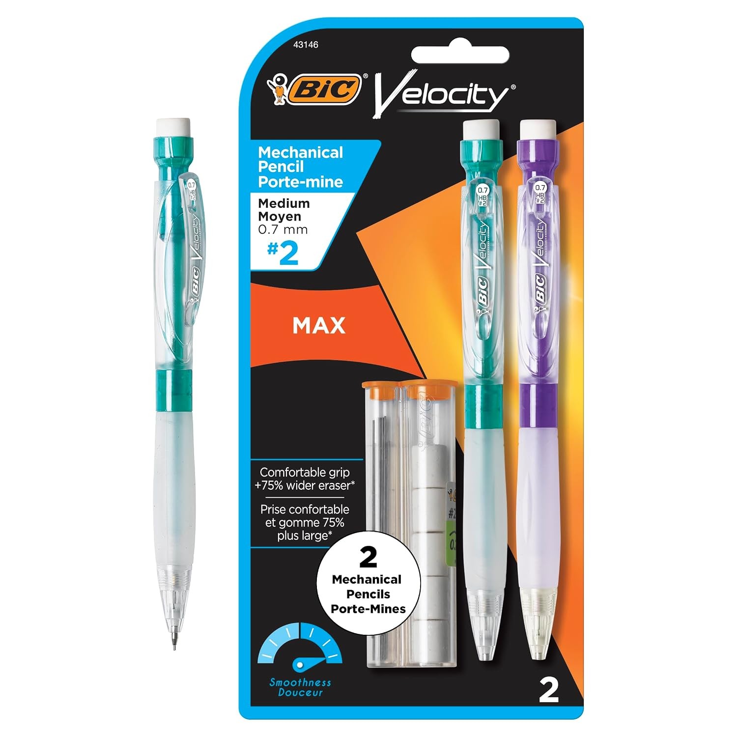 BIC Velocity Max Mechanical Pencils, With Colorful Barrel, Medium Point (0.7mm),