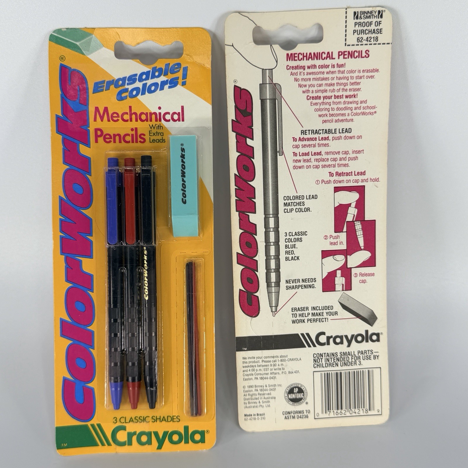 Lot 2 Vtg 1990 Crayola Mechanical Pencils Color Works Erasable 3ct NEW