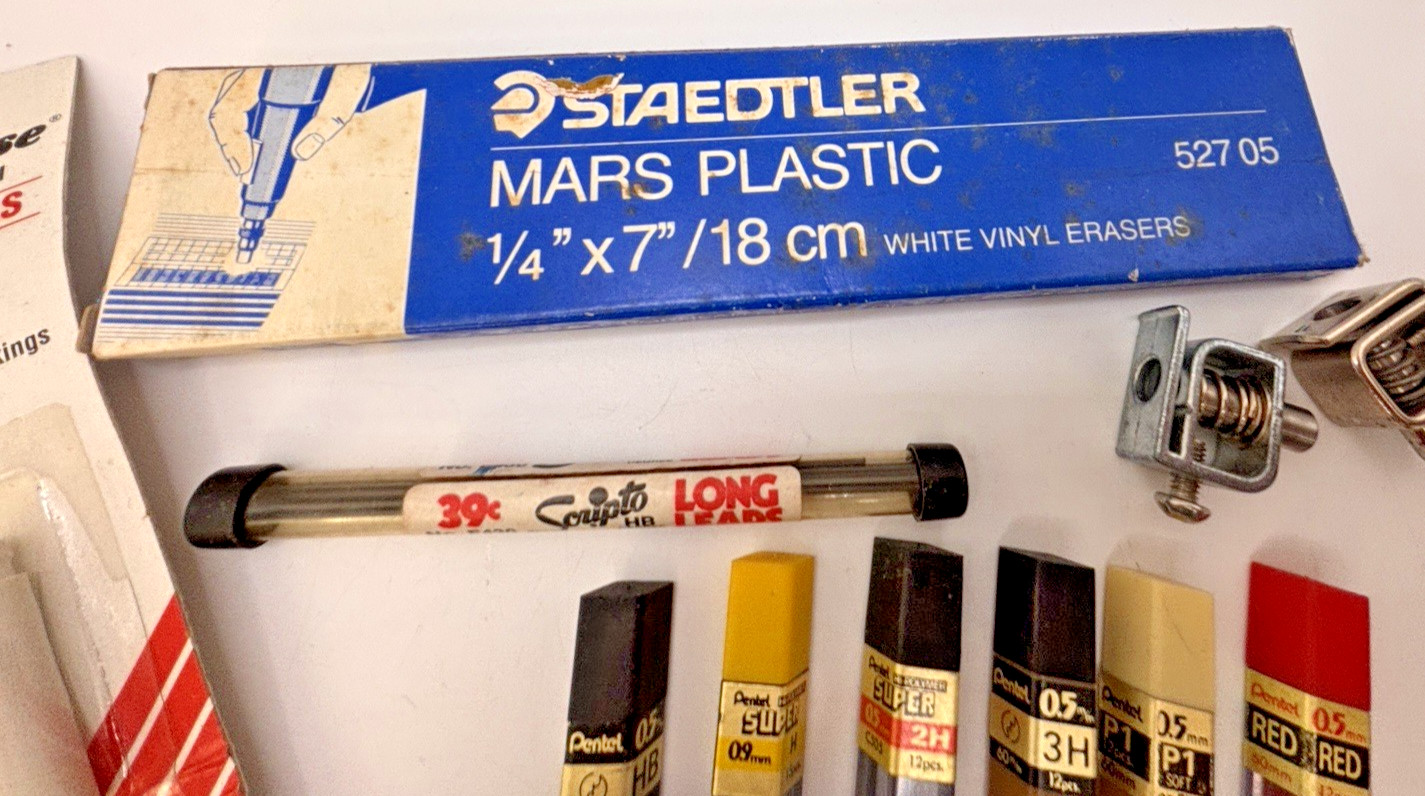 Lot Of Draft Pentel Mechanical Pencil Leads Staedtler Eberhard Faber Erasers VTG