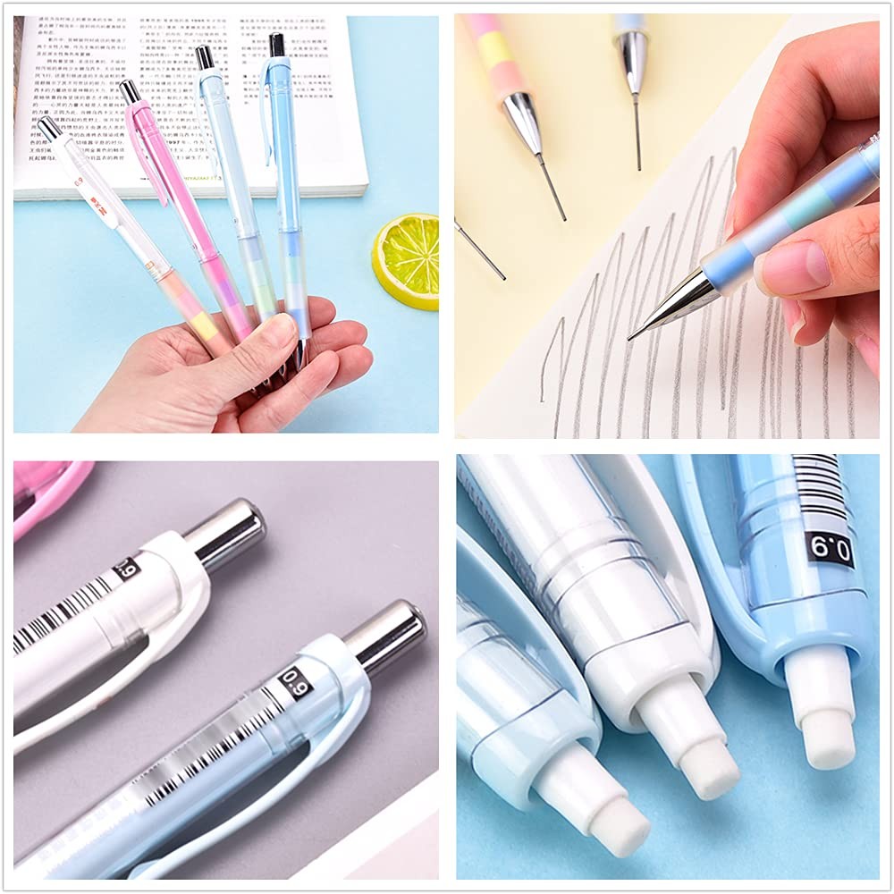 0.9mm Mechanical Pencil Set With 4 Pencils 4 HB Lead Refills 4 Erasers