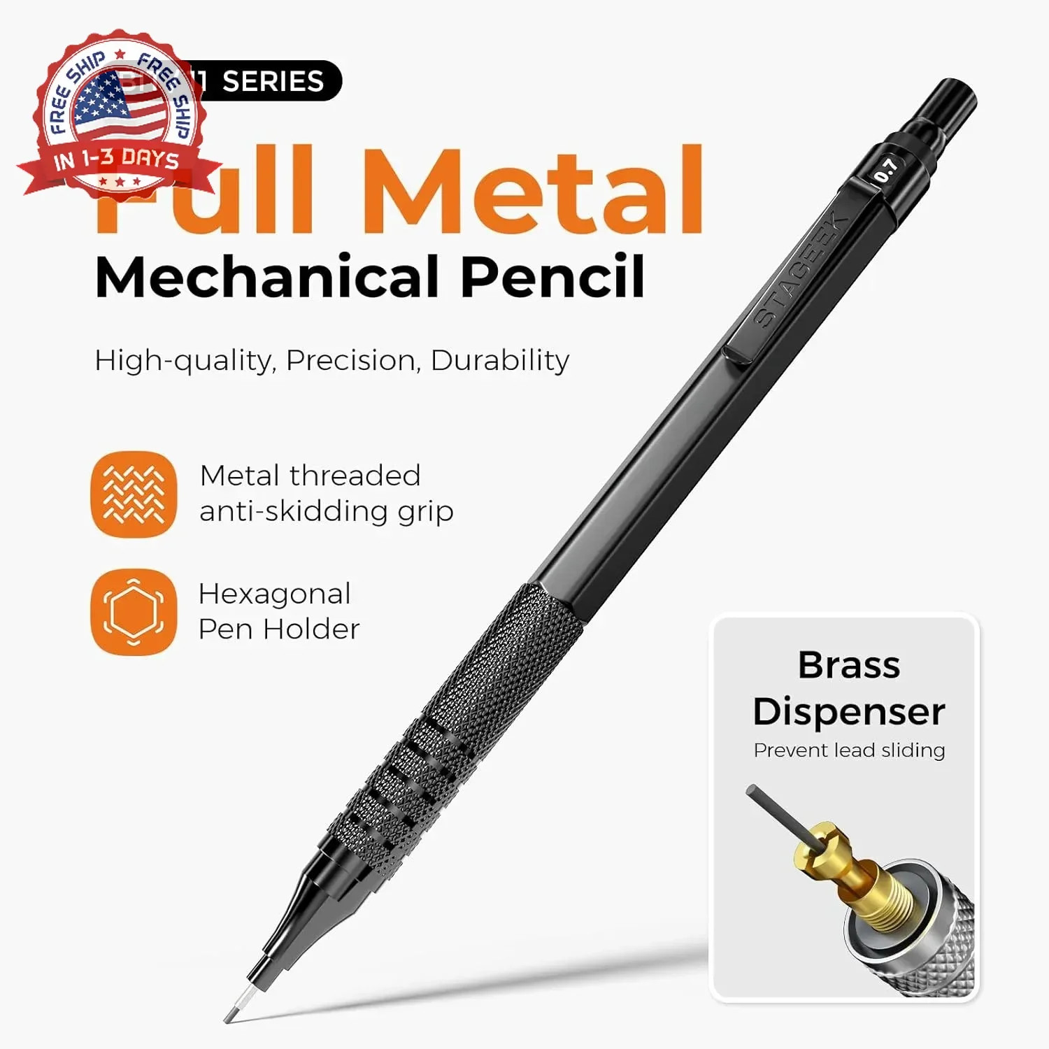 STAGEEK 35PCS Black Art Mechanical Pencil Set in Case，0.5 0.7 0.9 2.0 Graphite M