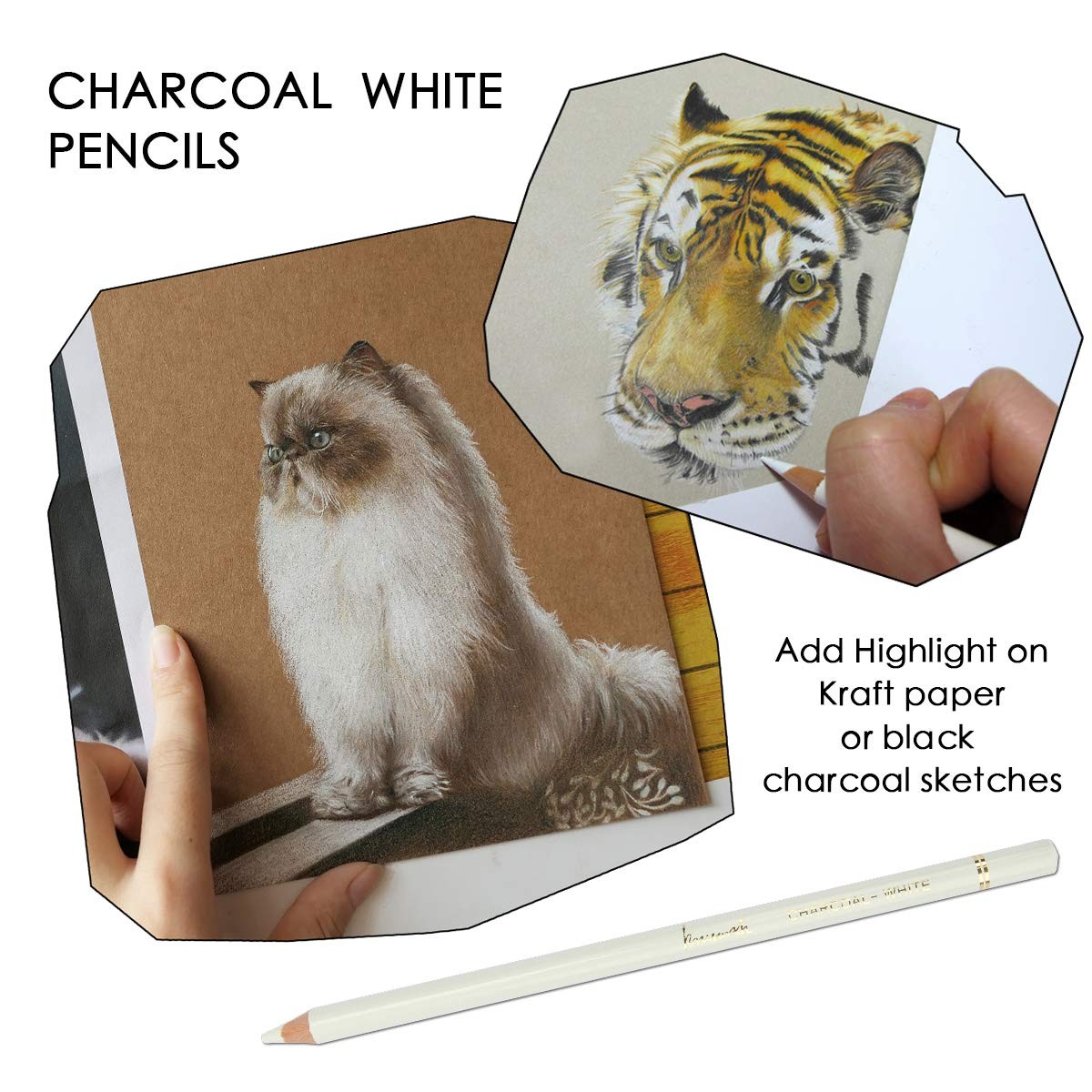 Brusarth Professional White Charcoal Pencils Set – 1 Count (Pack of 3),