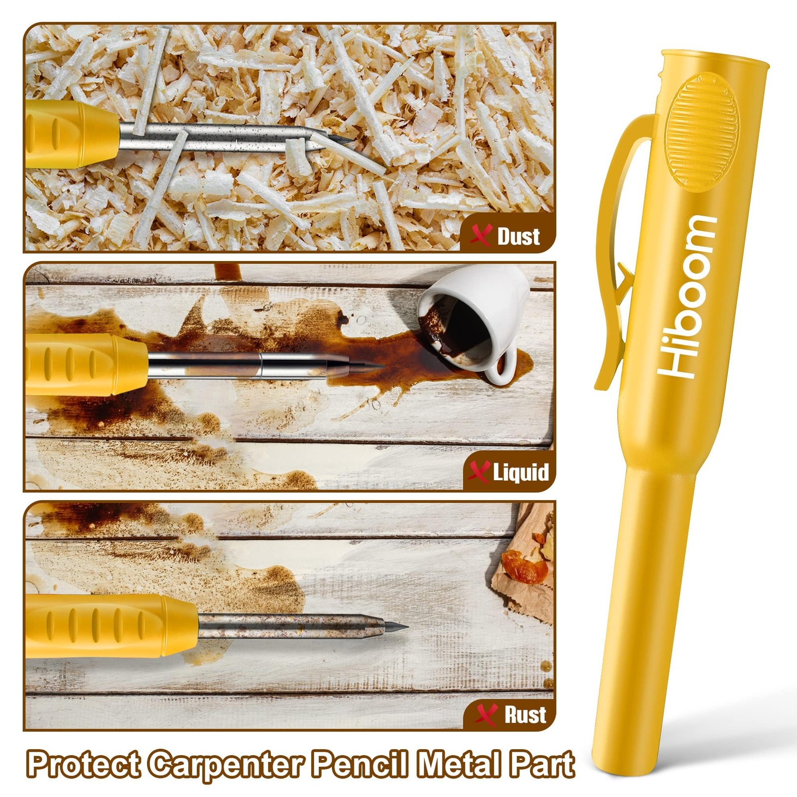 Hiboom 2 Pack Solid Carpenter Pencils with Pencil Cap and 18 Refills, Yellow