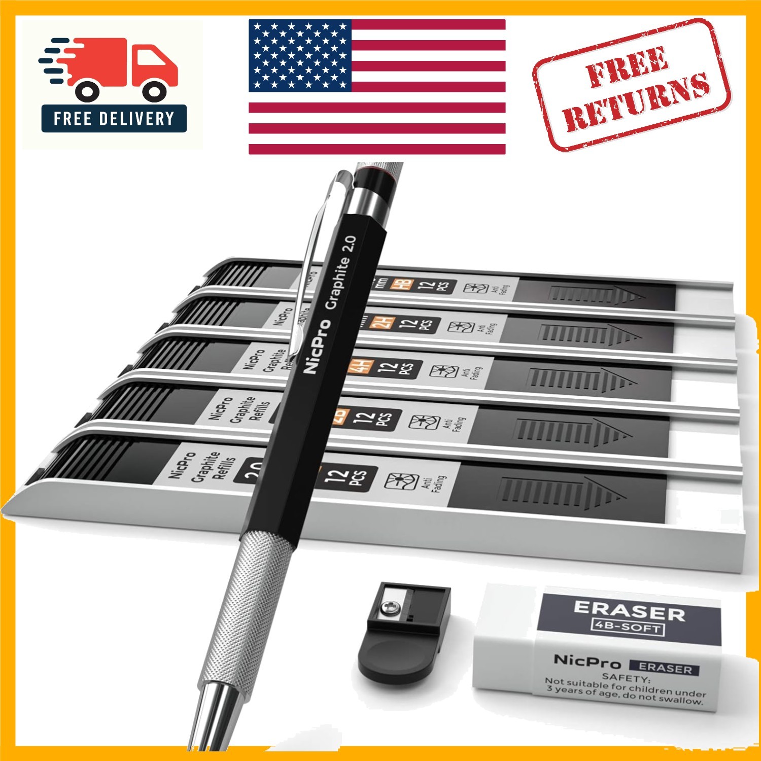 Professional Metal Lead Holder Pencil Set with Break-Resistant Graphite Refills