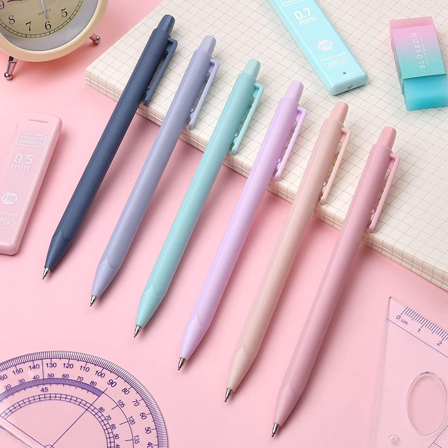 Cute Mechanical Pencil Set, 6PCS Pastel Mechanical Pencils 0.5 & 0.7Mm with 360P