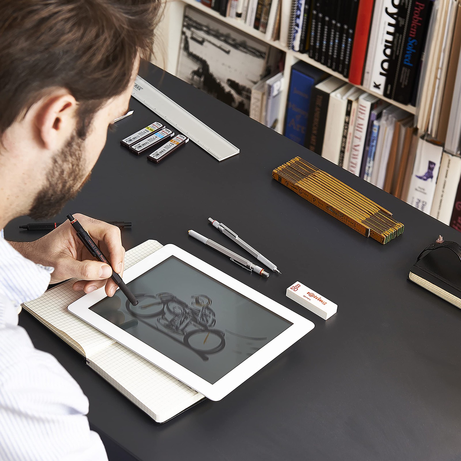 rOtring 1900182 800+ Mechanical Pencil and Touchscreen Stylus, 0.7 mm, Black